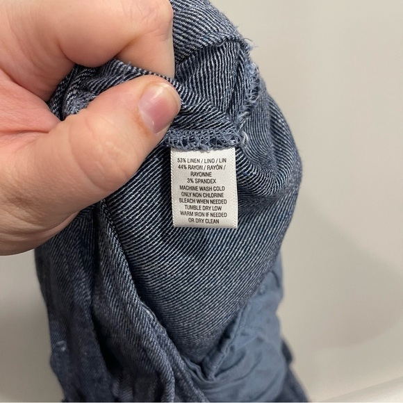 Loft Belted Linen Blend Wide Leg Culotte Pants in Blue Size Large - Picture 8 of 11